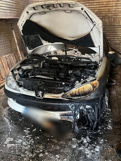 سوختن یک پژو در پارکینگ ساختمانی در تبریز